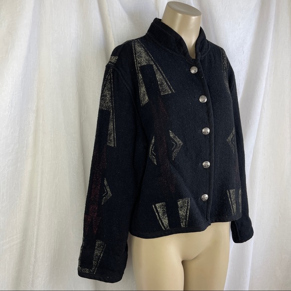 🚫SOLD🚫 Chico’s Southwestern Black Red Aztec Print Buffalo Nickel Buttons Wool - Picture 9 of 16